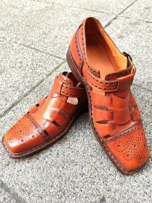 square toe semi-brogue handmade sandals (2)